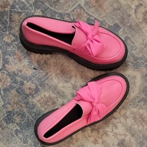 Pink Loafers with Bow Detail